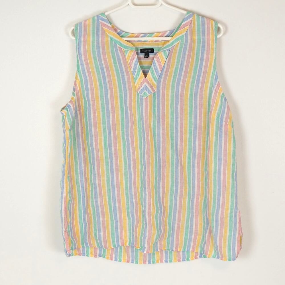 Talbots Linen Trapunto Shell Tank Women's XL‎ Plus Stripe Rainbow Colorful Top